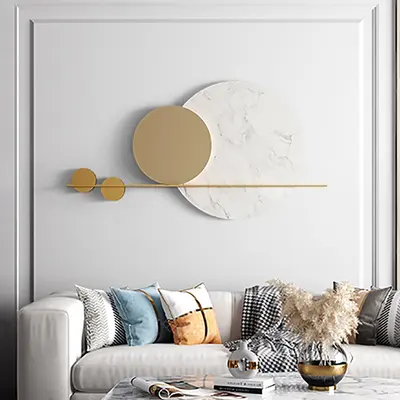 47.2" Modern Geometric Wall Decor Round Metal Wall Art in Gold & White for Living Room