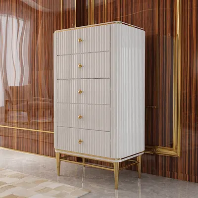 Bline Luxury White & Gold 5-Drawer Chest Dresser
