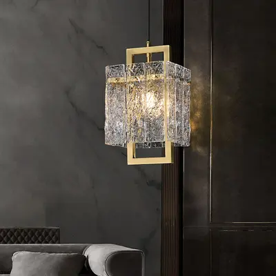 Jewell 1-Light Brass Geometric Pendant Light with Water-ripple Glass Shade