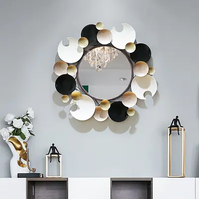 28.1" Modern 3D Round Plates Overlapping Metal Wall Mirror for Entryway