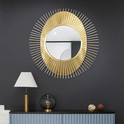 36" Luxury Creative Sunburst Gold Metal Wall Mirror Home Decor for Living Room