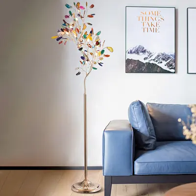 Stunny Art Deco 9-Light Agate Tree Floor Lamp with Foot Switch
