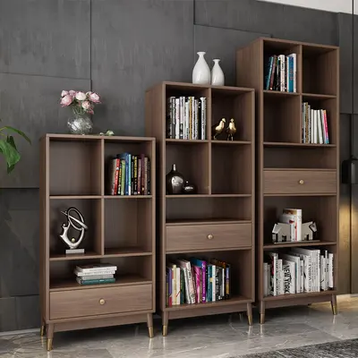 Walnut Bookshelf with Metal Frame and Drawer view 2
