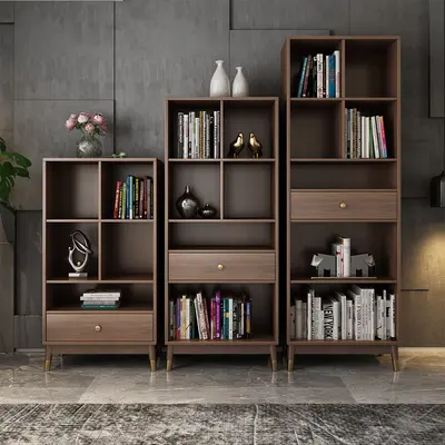 Walnut Bookshelf with Metal Frame and Drawer view 3