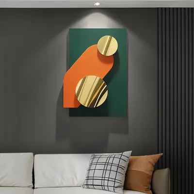 Artard 26.8" Modern Metal Wall Decor Art in Green & Gold with Overlapping Geometric