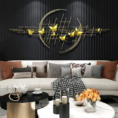 59.1'' Modern Butterfly Wall Decor Creative Metal Wall Art in Gold & Black Living Room