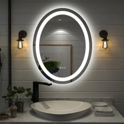 28" x 35" Frameless Oval LED Bathroom Vanity Mirror Anti-Fog Wall Mirror Front Light