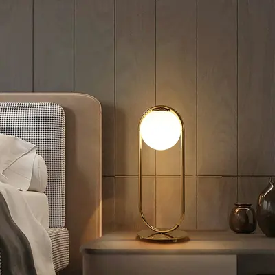 Gold Metal White Glass Globe Table Lamp LED for Bedroom