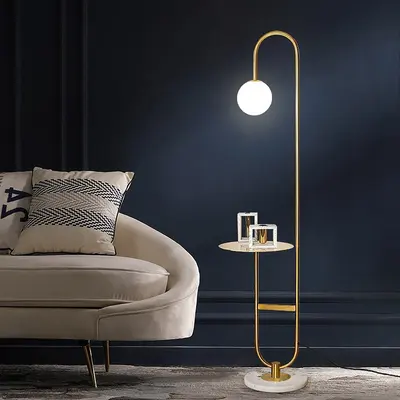 Globeal Set of two 60" Modern Floor Lamp with Shelf in Gold