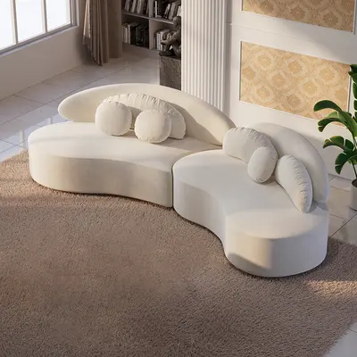 Curved Beige Velvet Modular Sectional Sofa (118")