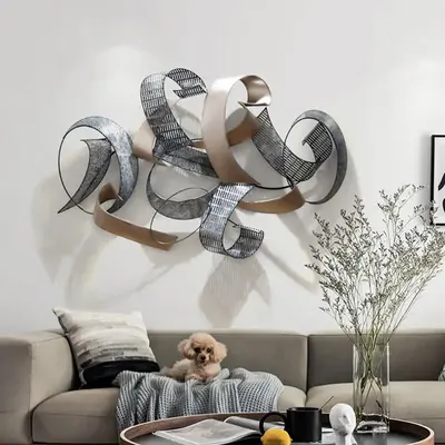 47.2" Large Modern 3D Metal Wall Decor Abstract Geometric Overlapping Art Living Room