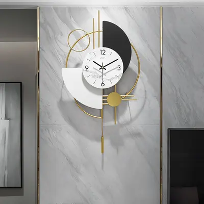 3D Metal Wall Clock with Gold Pendulum view 2