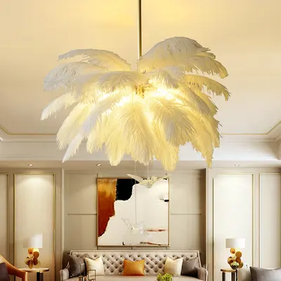 Loftus Art Deco 5-Light Chandelier White Feather Pendant Light LED Lamp Living Room