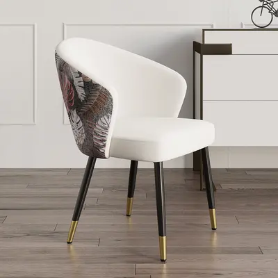 White Velvet Arm Dining Chairs, Set of 2
