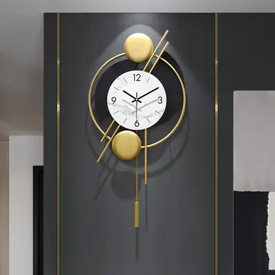 Modern Metal Wall Clock with Gold Pendulum view 2