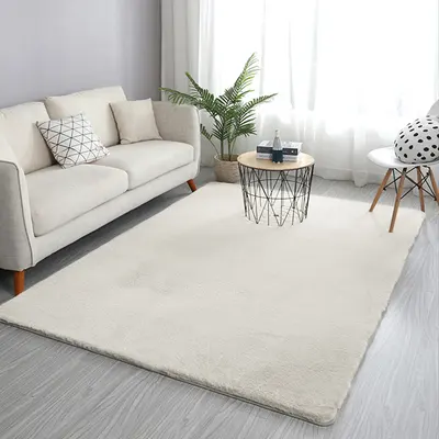 6' x 9' Beige Shag Faux Rabbit Fur Fluffy and Thick Rectangle Area Rug for Living Room