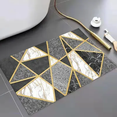 Modern Geometric Non-Slip Soft Bath Mat 16" x 24" Rectangle Abstract Bathroom Rug