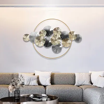 35.4" Modern Light Luxury Gray Hollowed Leaves Metal Wall Decor for Living Room