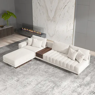126" L-Shaped White Modular Sectional Sofa with Channel Tufting