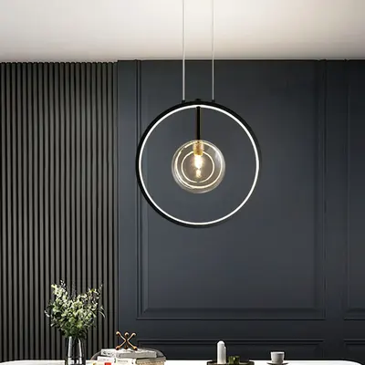 Bubi Black Pendant Light Minimalist Glass Globe LED 1-Light for Dining Room