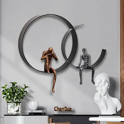 19.7" Modern 3D Wall Decor Artistic Figure Metal & Resin Wall Art in Black