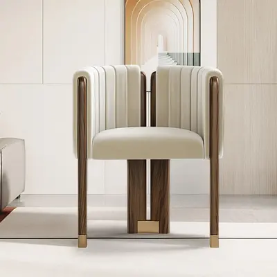 Beige Velvet Channel-Tufted Accent Chair