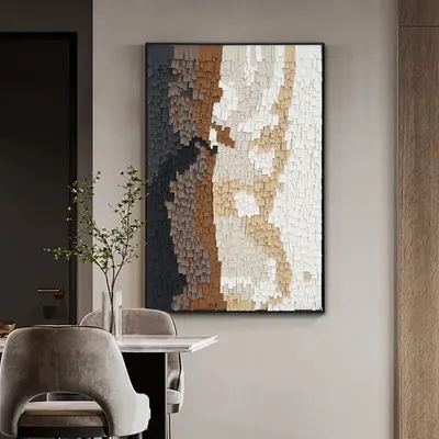 Abstract Geometric 3D Modern PU Leather Wall Decor Painting Art with Black Metal Frame