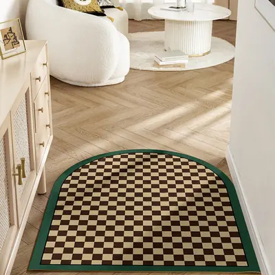 Morden Luxury Polyester Half Round Plaid Non-slip Entryway Rug 3' x 4'