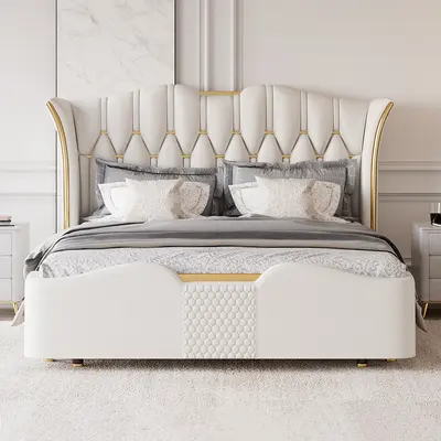 Tufted Wingback King Upholstered Platform Bed