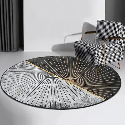 4' x 4' Modern Abstract Gray & Gold Mix Colours Round Area Rug Decorative Carpet