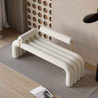 White Line-Tufted Velvet Entryway Bench, Gold Frame view 2