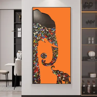 Goreal Elephant Building Blocks Wall Decor Art Abstract Geometric Painting with Frame