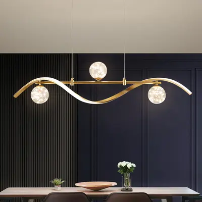 Dimmable Kitchen Island Lighting Gold 4-Light LED Linear Dining Room Light Fixture Over Table Chandelier Island Lights for Kitchen