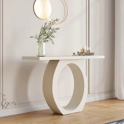 White Console Table with Circle Base (39.4")