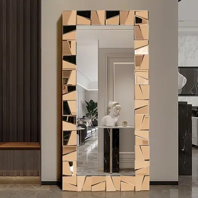 31.5" x 63" Oversized Glam Rectangle Full Length Floor Mirror with 3D Amber Glass Frame