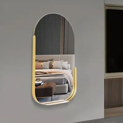 31.5" Modern Arch Gold Wall Mirror Decor with Storage Shelf Rack Living Room Bedroom