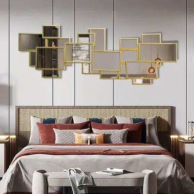 50.8" x 19.3" Modern Square & Rectangle 3D Panel Wall Mirror Decor Art with Gold Frame