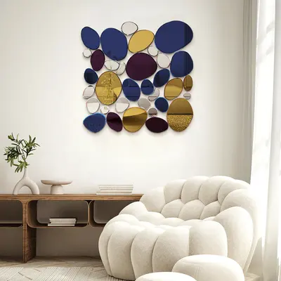 31.5" Large Abstract Irregular Colorful Pebble Wall Mirror Decor Art Living Room Bedroom