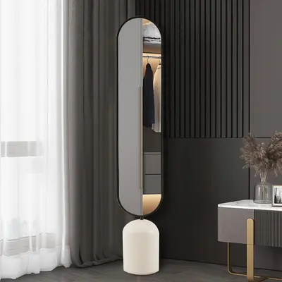 59" Oversized Oval Metal Full Length Standing Floor Mirror Black & White for Living Room