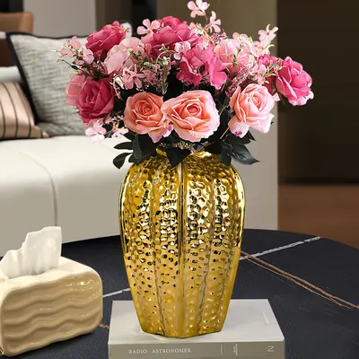 11.8" Large Glam Gold Abstract Ceramic Flower Vase Living Room Bedroom Table