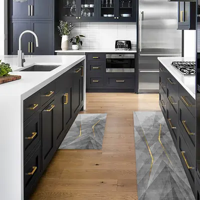 2 Piece Gold Kitchen Runner Rug Set Non-Slip Washable Anti-Fatigue Modern Kitchen Runner Mats