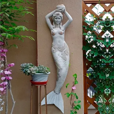 Mermaid Wall Decor Garden Wall Hanging Sculpture Resin Yard & Patio Yard Stuatues (40" High)