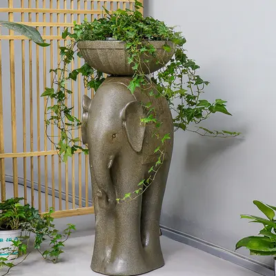 26" Outdoor Elephant Sculpture Resin Garden Statue Planter Bird Bath Figurine in Green