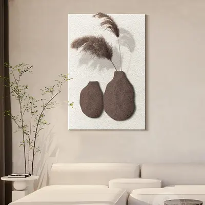 27.6" Abstract Geometric Japandi Wall Art 3D Sculpture Decor With Vase in White & Brown