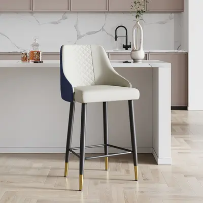 Blue Leather Arm Counter Stools, Set of 2