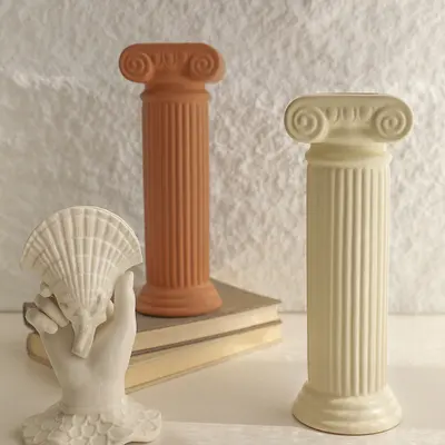 2 Pieces Resin Roman Column Flower Vase Set Home Sculpture Decor Art Living Room Bedroom