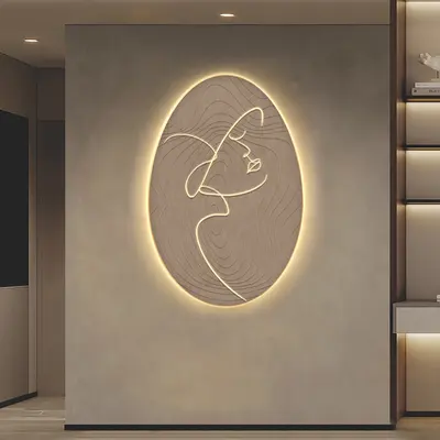 31.5" Oval LED Abstract Wall Art Modern Woman Face Sculpture Decor Living Room Bedroom