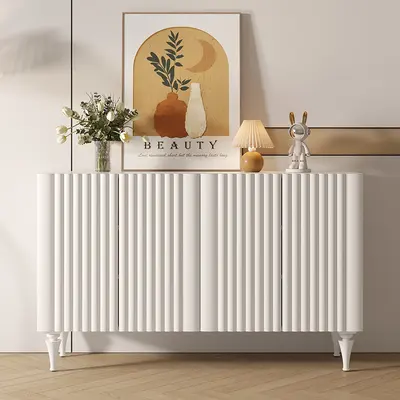 Carved White Sideboard Buffet Credenza with Doors (59")