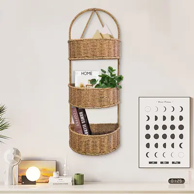 3-Tier Wall Hanging Basket Rattan Planter 