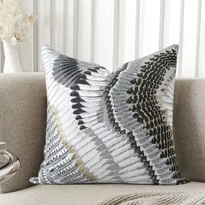 18'' x 18'' Modern Black Abstract Gold feather Throw Pillow Cover Silk Cushion Protector